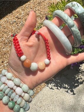 ✨Handmade Jade & Mixed Quartz Red Silk Adjustable Bracelet ✨
